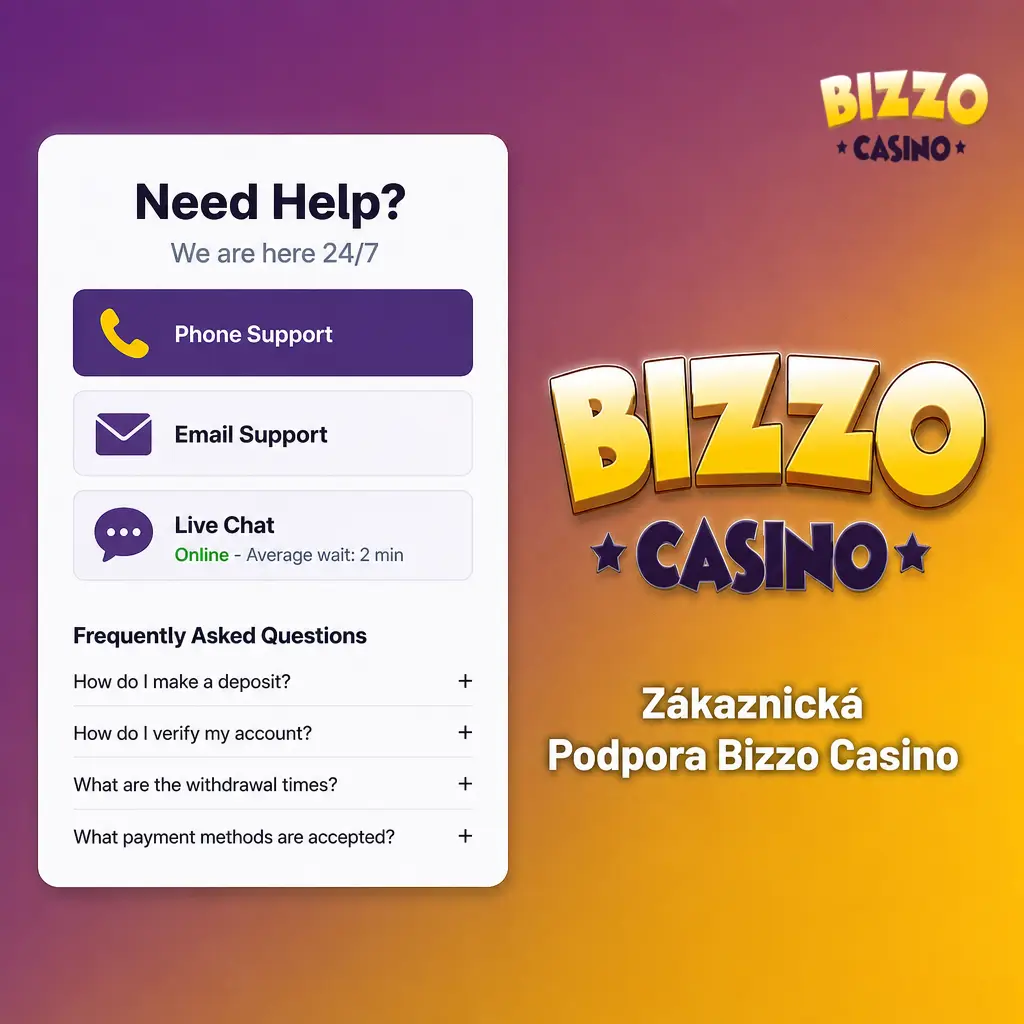 Zákaznická podpora Bizzo Casino – živý chat, e-mail a FAQ pro hráče v češtině nonstop 24/7